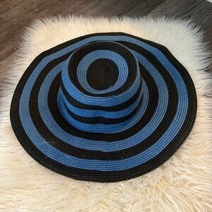 Black and blue stripped summer woman’s sun  hat